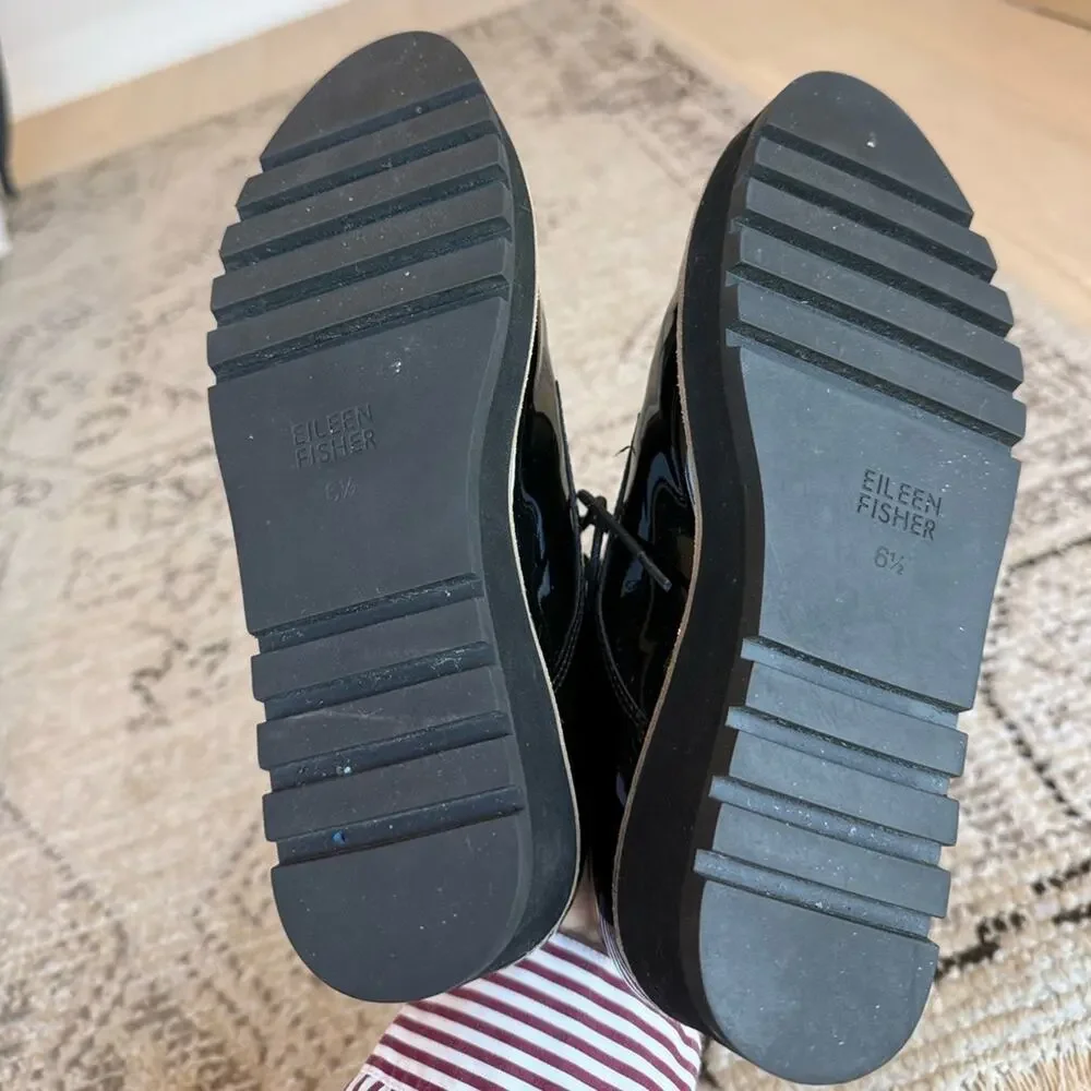 Like New Eileen Fisher Eddy Black Patent Leather Platform Loafer - Picture 7 of 8